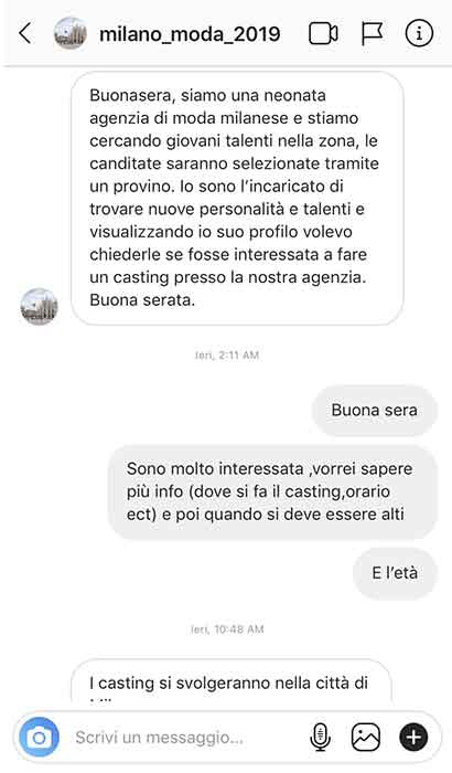 Agenzia moda Milano model agency | Casting e provini per modelle, fotomodelle, attrici, attori | Moda, film, cinema, pubblicità, spettacolo e televisione | Immagine truffa